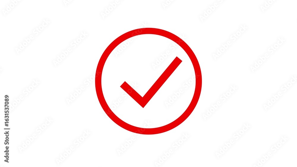 Aufkleber simple red check mark inside a red oval on a white background representing approval or completion