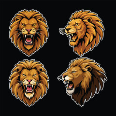 Flat vector of a aggressive lion head, animal illustration set