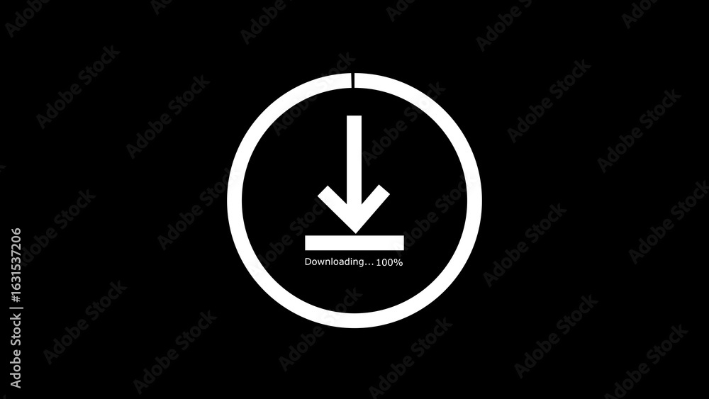 Poster white download icon with an arrow pointing down inside an oval shape on a black background