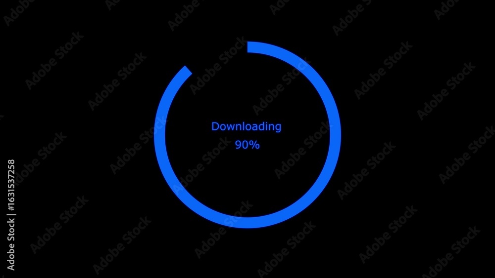 Poster abstract glowing blue circle with a loading percentage indicator on a black background