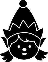Winter Christmas elf face black silhouette vector.
Cute Christmas elf face silhouette clipart.
christmas icon design Isolated.
santa's helper.
Transparent background. svg.