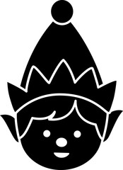 Winter Christmas elf face black silhouette vector.
Cute Christmas elf face silhouette clipart.
christmas icon design Isolated.
santa's helper.
Transparent background. svg.