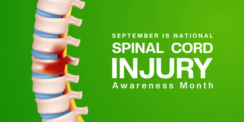 September is National Spinal Cord Injury Awareness Month. Bone. Suitable for posters, banners and social media. Green background.