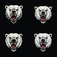 Flat vector of a aggressive polar bear head, animal illustration set
