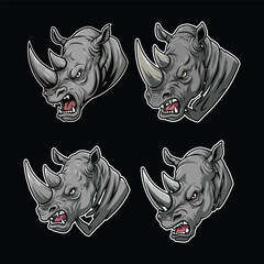 Flat vector of a aggressive rhino head, animal illustration set
