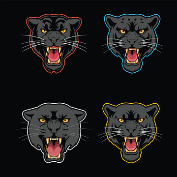 Flat vector of a aggressive black phanter head, animal illustration set