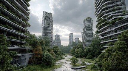 Overgrown concrete cityscape