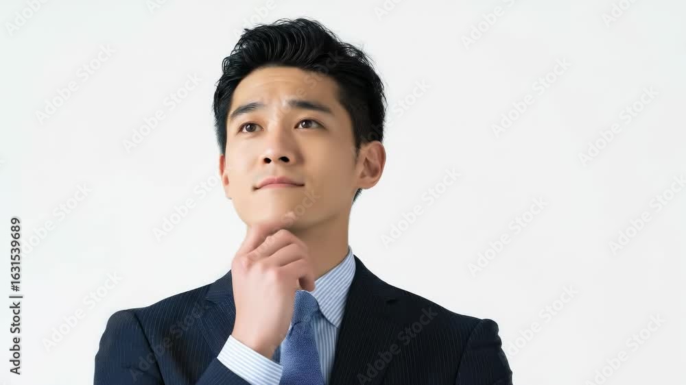 Poster a man in a suit is looking up at the sky, deep in thought. concept of contemplation and introspectio