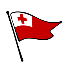 Flag of Tonga. Tonga flag vector illustration icon design in the hand-drawn style. Fluttering flagpole flag.