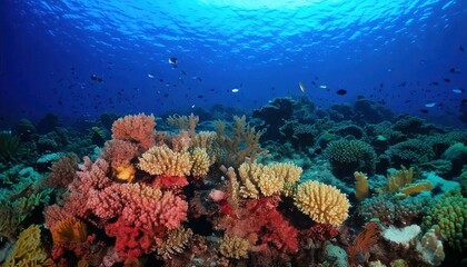 Fototapeta premium Vibrant coral reef teeming with marine life at the deep sea bottom under clear blue waters