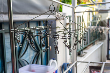 Aluminum Clothespin Hanging on Aluminum Drying Rack