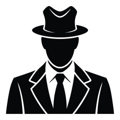 Silhouette of mysterious man in suit and hat vector illustration graphic element for business marketing and visual communication