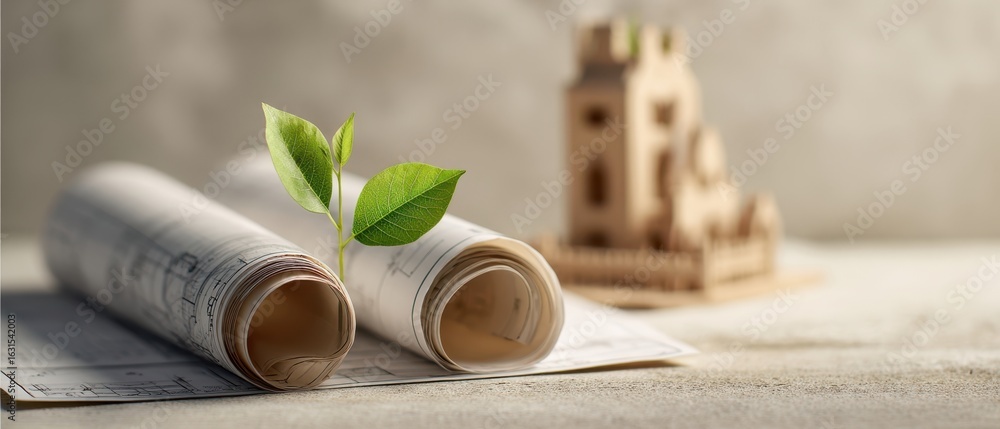 Poster the integration of nature and architecture through innovative blueprint designs.