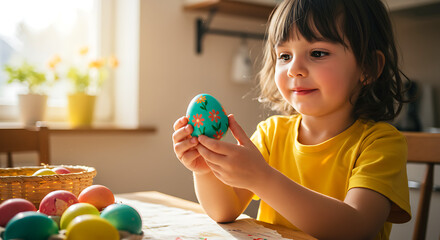 little girl with easter eggs