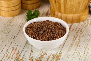 Brown flax seeds in the bowl
