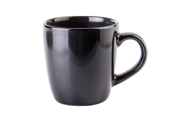 Black mug for coffee or tea isolated on white
