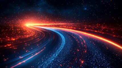 Digital road with glowing light trails