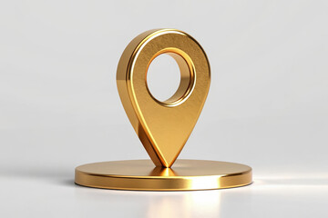 Golden Location Pin A Shiny Gold Map Pointer on White Surface Indicating Navigation Destination and Geographic Positioning for Exploration