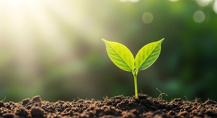 Emerging Life A Young Plant Sprouts from the Earth Symbolizing Hope and New Beginnings in Springtime