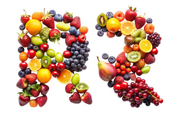 Letter r made of assorted fruits and berries