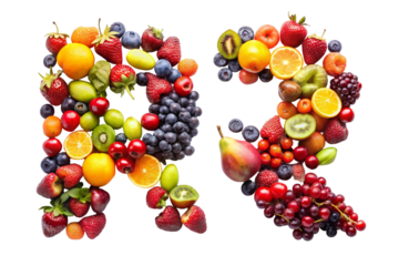 Letter r made of assorted fruits and berries
