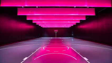 Futuristic basketball court with pink neon lighting an avantgarde sports venue and gymnasium promoting design and innovation and athletic inspiration