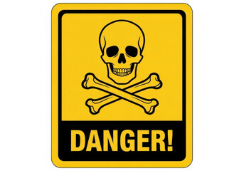 Yellow danger sign with skull and crossbones symbol isolated on white background