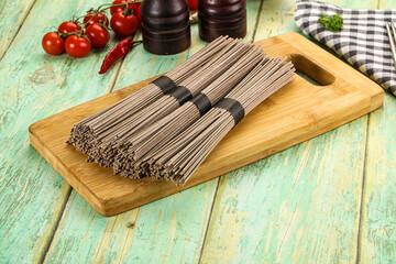 Raw dry bukwheat soba noodles