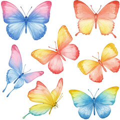 Watercolor Butterflies Illustration with Vibrant Gradient Colors, Delicate Wings and Artistic Details for Creative Projects