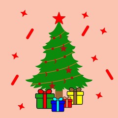illustration of a Christmas tree and gifts
