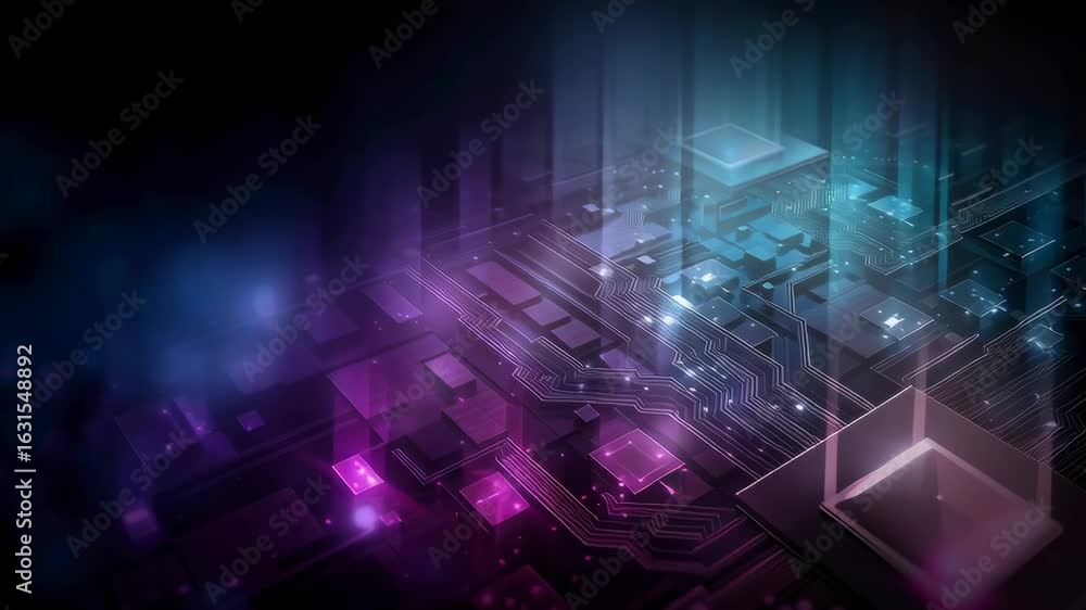 Poster a futuristic abstract technology background with neon lights and glowing circuit lines