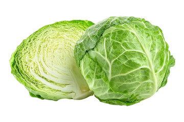 fresh green cabbage head and cut isolated