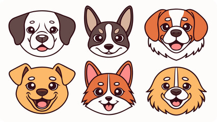 Fototapeta premium 3d icon of collection of cute dog faces isolated on white background