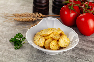 Crunchy croutons heap - roasted bread