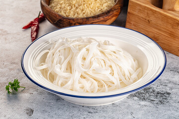 Boiled asian rice pho noodles