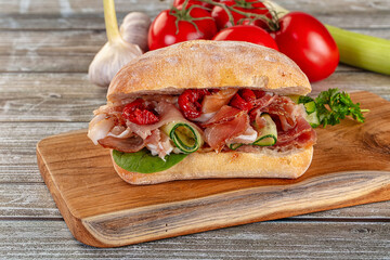 Ciabatta with cured parma and tomato