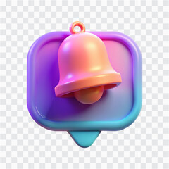 3D E-commerce Neon Notification Bell Icon | Gradient Alert, Reminder & Online Store Signal 1