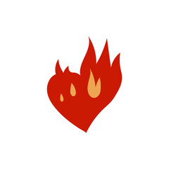 Burning Heart Shape Icon. Hand drawn vector illustration of love symbol with flame. Passion Emotion sign