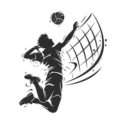 Abstract male volleyball player mid air spike