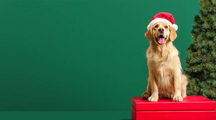 Cute golden dog on green background