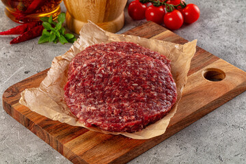 Raw beef burger cutlet for grill