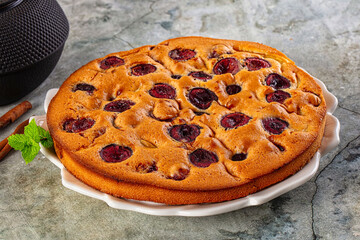 Crust homemade pie with plums