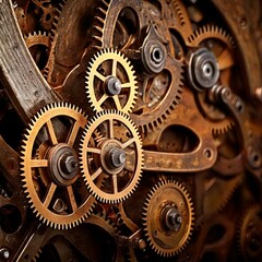  Intricate rusty gears of an old mechanical clockwork mechanism