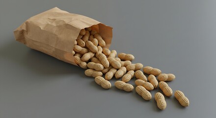 Fresh Unpeeled Peanuts in Kraft Paper Bag – Organic Nut Snack on Gray Table.