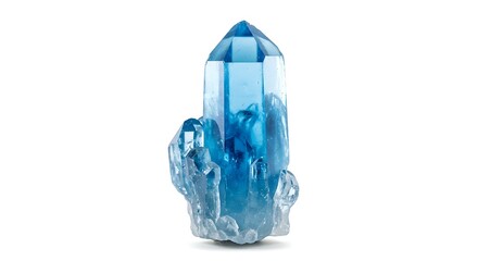 Beautiful Blue Quartz Crystal Isolated on White Background – Healing Gemstone and Mineral Decor.