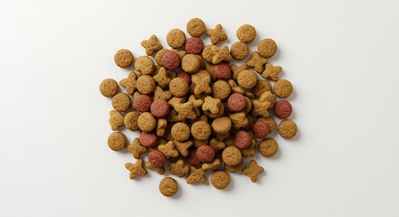 Pile of Dry Pet Food Isolated on White Background – Animal Nutrition and Kibble Concept.