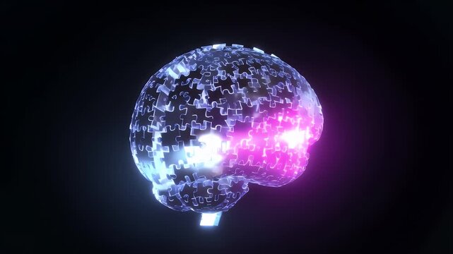 brain made of puzzle pieces with one piece glowing