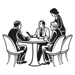 Business team having a meeting around a table isolated on white background