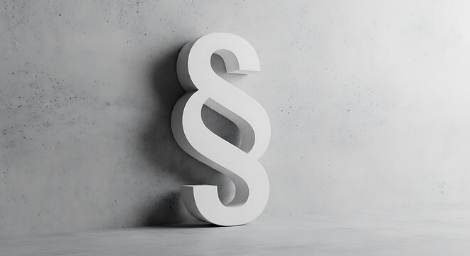White Paragraph Symbol Against Gray Concrete Wall in Soft Lighting Representing Law and Justice Concepts with Legal Applications