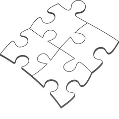 Obraz premium Four jigsaw puzzle pieces connected together isolated on white background symbolizing unity